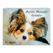 12 maanden Schattig Papillon Dog Waterverf schilde Kalender (Hoes)