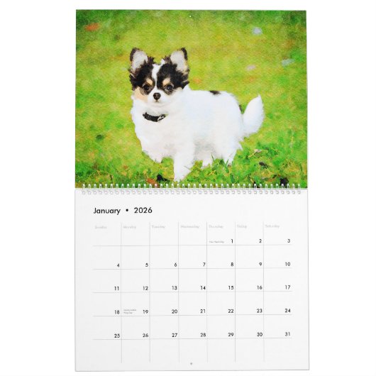 12 maanden Schattig Papillon Dog Waterverf schilde Kalender (Jan 2026)