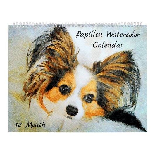 12 maanden Schattig Papillon Dog Waterverf schilde Kalender (Hoes)