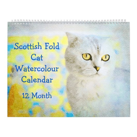12 maanden Sweet Scottish Fold Cats Waterverf Gift Kalender (Hoes)