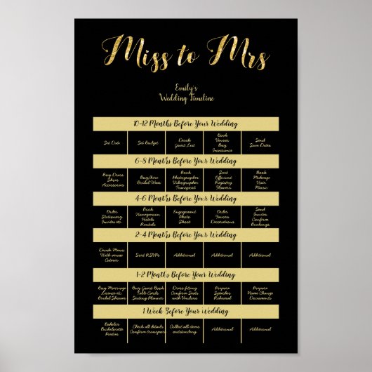 12 MAANDEN TROUWPLANNER TEMPLATE Zwart Goud Poster (Voorkant)