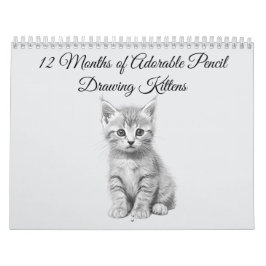 12 maanden van aanbiddelijke potloodtekening katje kalender