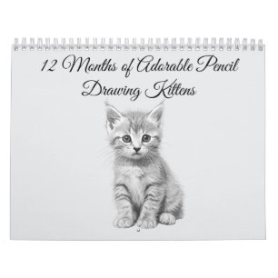 12 maanden van aanbiddelijke potloodtekening katje kalender