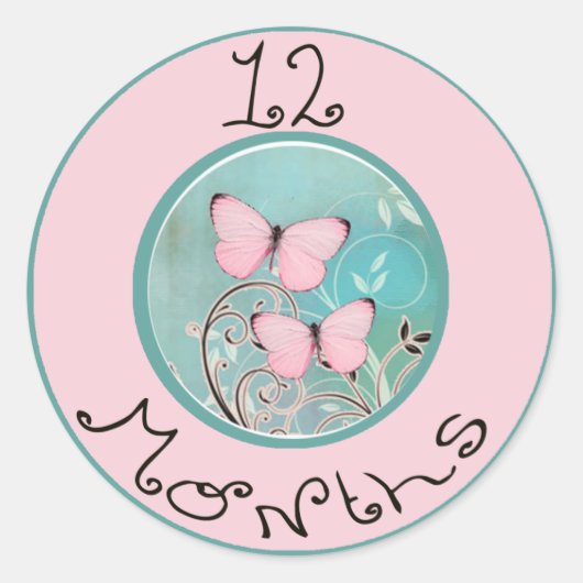 12 maanden vlinder mijlpaal ronde sticker (Voorkant)
