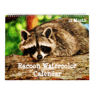 12 maanden Waterverf Raccoon Wildlife Painting Art Kalender