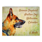 12 maanden Waterverf Shepherd Alsatian Dogs Kalender (Hoes)