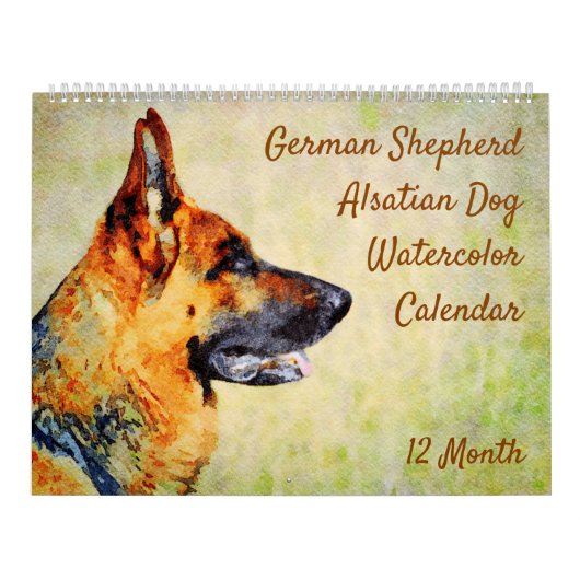 12 maanden Waterverf Shepherd Alsatian Dogs Kalender (Hoes)