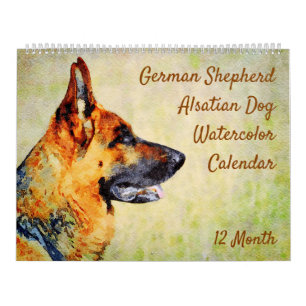 12 maanden Waterverf Shepherd Alsatian Dogs Kalender