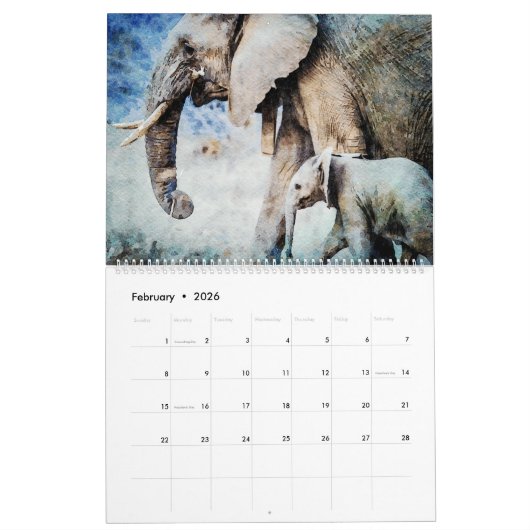 12 maanden Waterverf van moeder baby Kalender (Feb 2026)