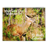 12 maanden - Whitetail Deer Waterverf Wildlife Art Kalender (Hoes)