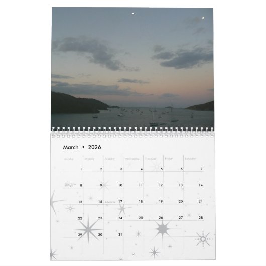 12 maanden Zonneopstanden en Zonsondergangen, derd Kalender (Mar 2026)