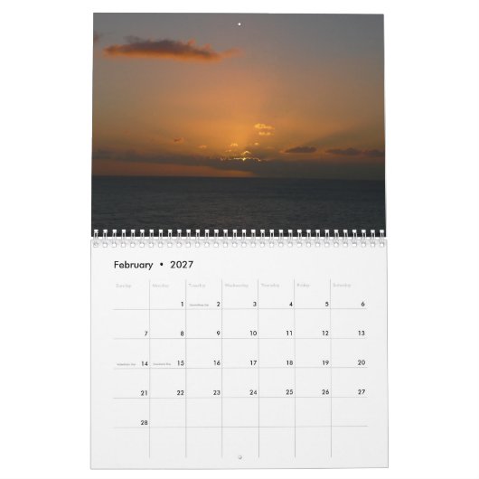 12 maanden zonsopgangen en zonsondergangen, 4e edi kalender (Feb 2027)