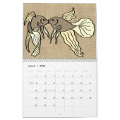 12-maandenkalender met kinderachtige sepia-tekenin kalender (Mar 2026)