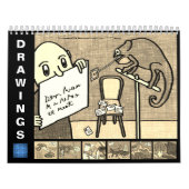 12-maandenkalender met kinderachtige sepia-tekenin kalender (Hoes)