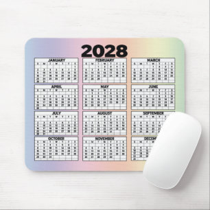 12-maandenkalender voor 2028 in pastel regenboog muismat