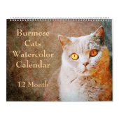 12-maandenlange Waterverf van Birmese katten art. Kalender (Hoes)