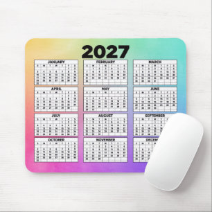 12-Maands 2027 Kalender Regenboog Abstract Muismat