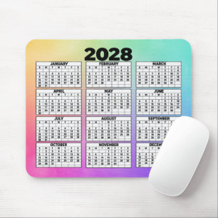12-Maands 2028 Kalender Regenboog Abstract Muismat