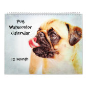 12-maands Cute Pug-Waterverf voor gezelschapsdiere Kalender (Hoes)