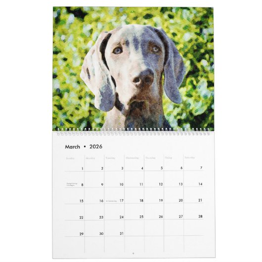 12-maands Ghoxyhars Weimaraner Waterverf Gifts Kalender (Mar 2026)