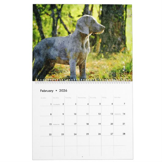 12-maands Ghoxyhars Weimaraner Waterverf Gifts Kalender (Feb 2026)