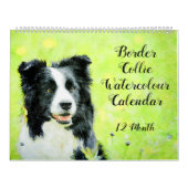 12-maands grens Collie Sheep Dogs Waterverf Art Kalender (Hoes)