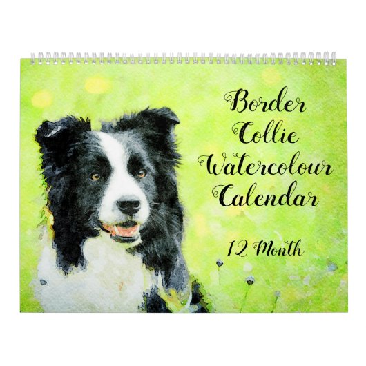 12-maands grens Collie Sheep Dogs Waterverf Art Kalender (Hoes)