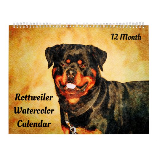12-maands prachtige rottweiler-honden Waterverf-ca Kalender (Hoes)