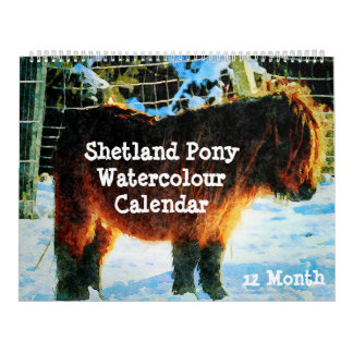12-maands Shetland Ponies Waterverf Schilderkunst Kalender