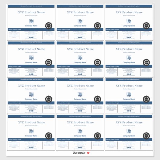 12 Minimale Blauw Wit Zwart Product Labels (Vel)