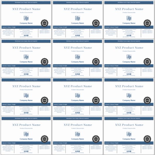 12 Minimale Blauw Wit Zwart Product Labels (Voorkant)