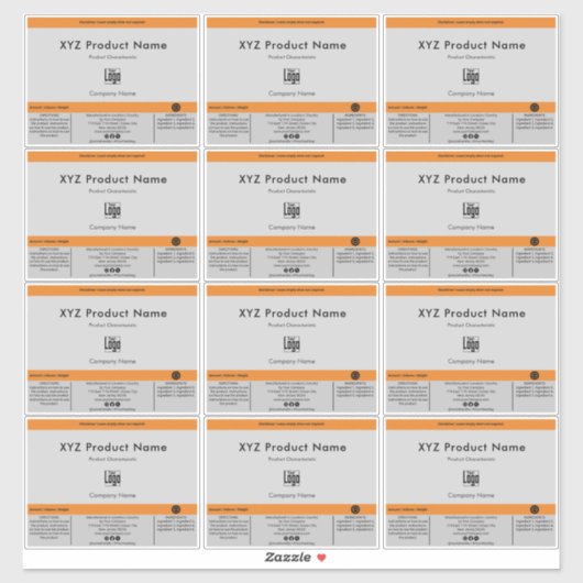 12 Minimale Grijs Zwart Sinaasappel Product Labels (Vel)