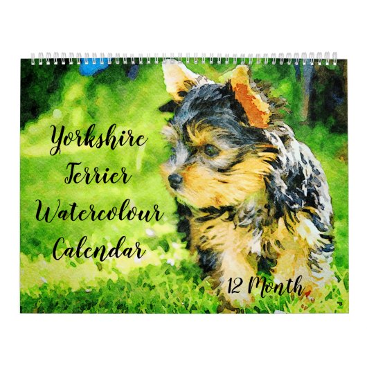 12 Month Yorkshire Terrier Yorkie Dogs Waterverf Kalender (Hoes)