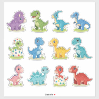 12 Mooie Kleurrijke Dino Vinyl Stickers