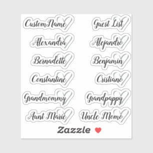 12 Namen Aangepaste Gastenlijst Kalligrafie Grijs Sticker