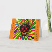 12 - Neon Schedel Halloween Kaart (Voorkant)