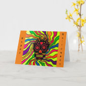 12 - Neon Skull Halloween-kaart Kaart (Gele Bloem)