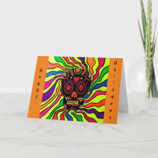 12 - Neon Skull Halloween-kaart Kaart (Voorkant)