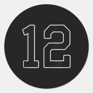 12 - Nummer Uniforme Nummering Nummer [zwart_zwart Ronde Sticker