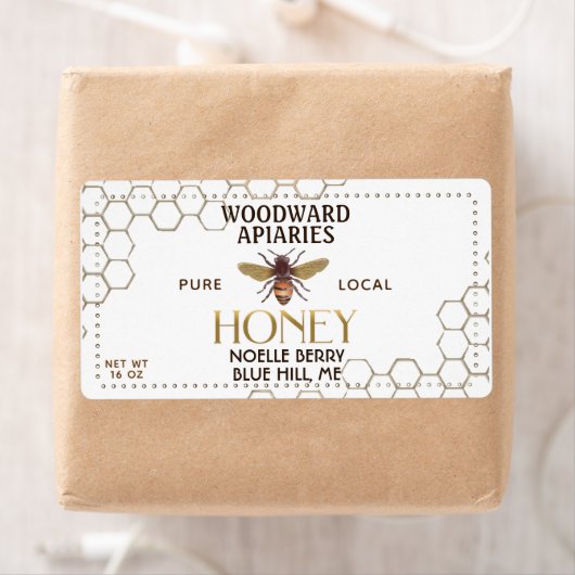 12 oz hexagon Honey Label with honeybee (Insitu)
