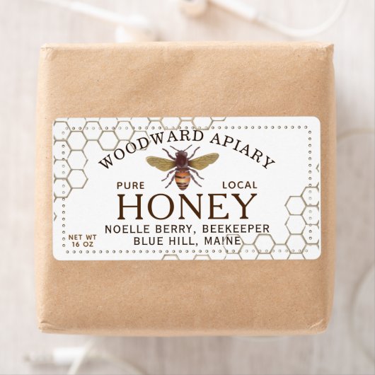 12 oz hexagon Honey Label with honeybee (Insitu)