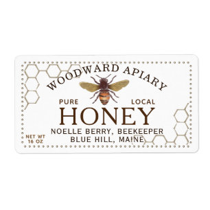 12 oz hexagon Honing Label met honingbij honingraa