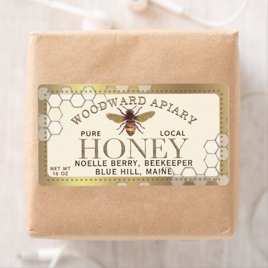 12 oz hexagon Honing met bijenhoningraat gouden ra Etiket (Insitu)