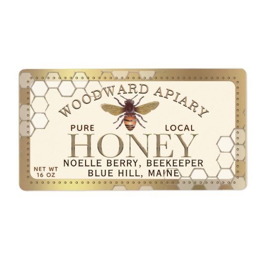 12 oz hexagon Honing met bijenhoningraat gouden ra Etiket (Voorkant)
