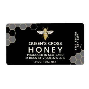 12 oz Honey Hex Jar Label honingraat & Queen bij