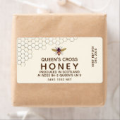 12 oz Honey Hex Jar Label met honingraat en bijen (Insitu)