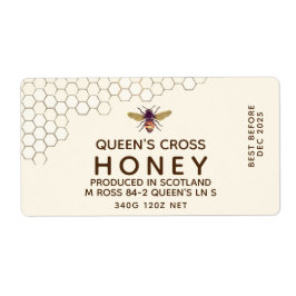 12 oz Honey Hex Jar Label met honingraat en bijen