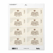 12 oz Honey Hex Jar Label met honingraat en bijen (Full Sheet)