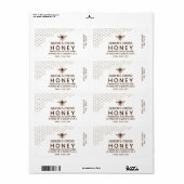 12 oz Honey Hex Jar Label met honingraat en bijen (Full Sheet)