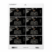 12 oz Honey Hex Jar Label met honingraat en bijen (Full Sheet)